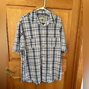 Duluth trading short sleeve, nylon/ poly button up shirt